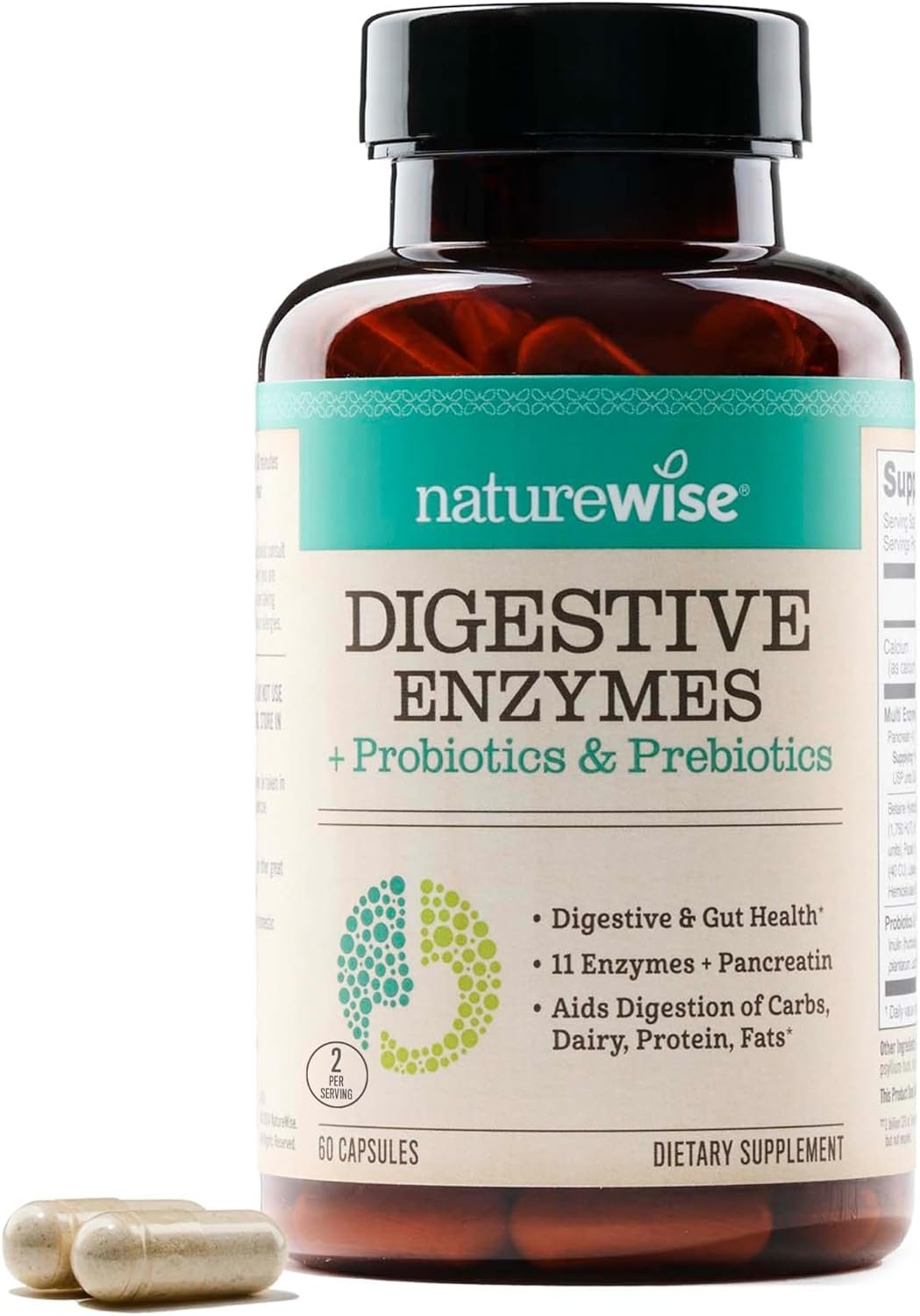 NatureWise Digestive Enzymes – Multi Enzymes with Probiotics + Prebiotics – Post Mealtime Comfort & Bloating Support + Aids Digestion and Gut Health – Soy-Free, Non-GMO – 60 Capsules[1-Month Supply]