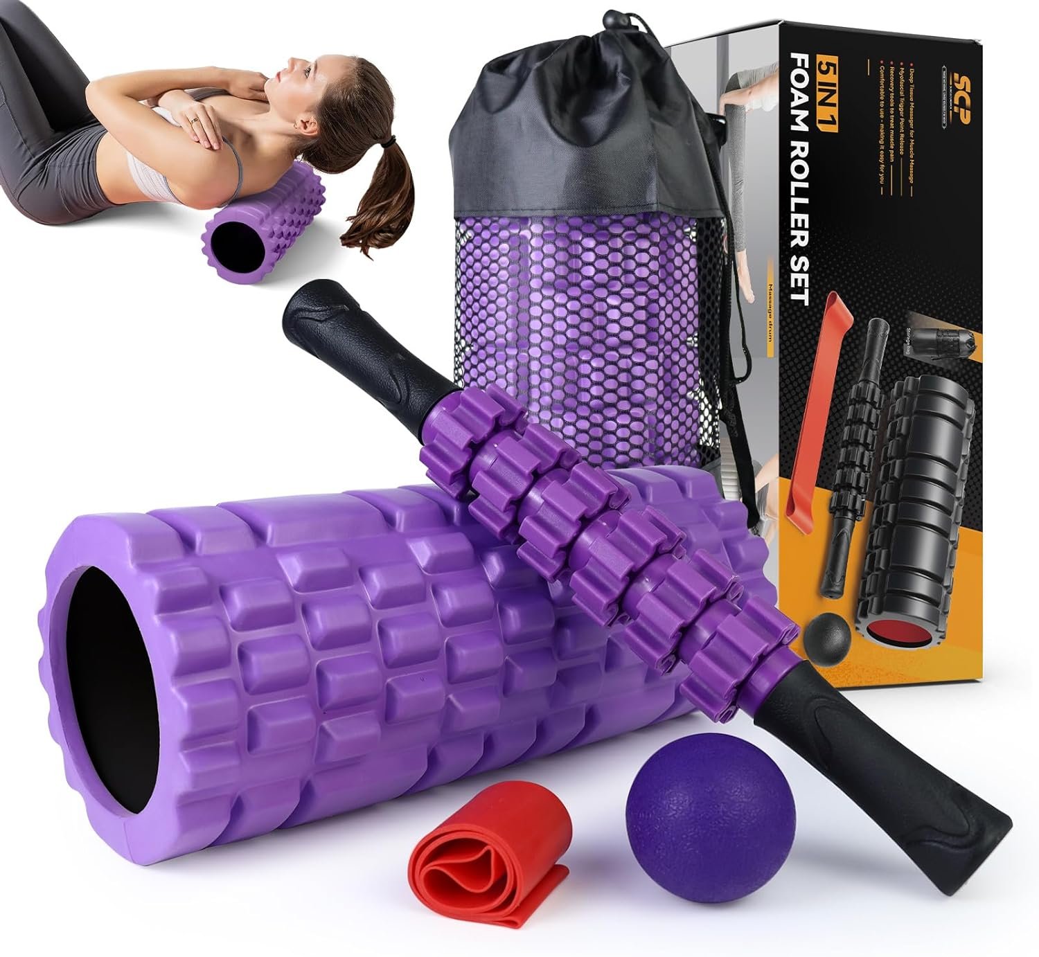 SUBCULTUREPICK 5 in 1 Foam Roller Set for Deep Tissue Muscle Massage
