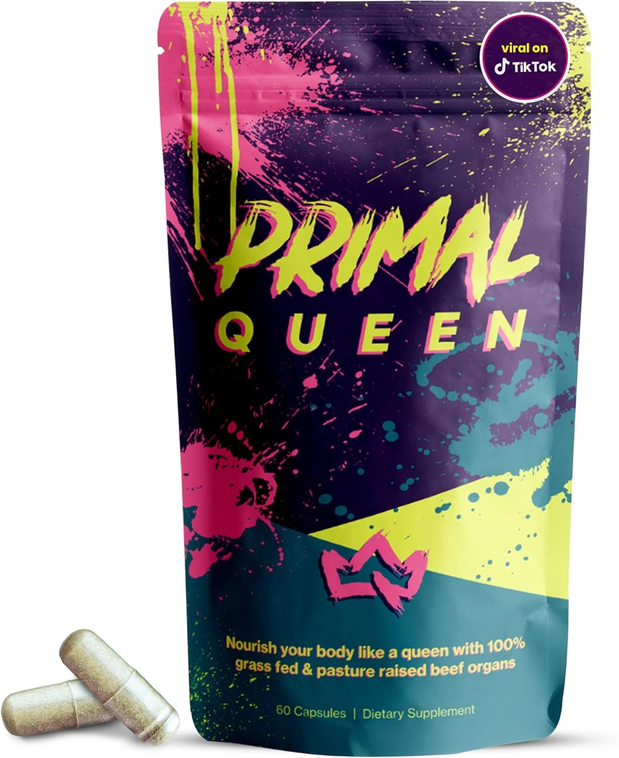 Primal Queen Grass Fed Beef Organ Supplement for Women, 60 Capsules