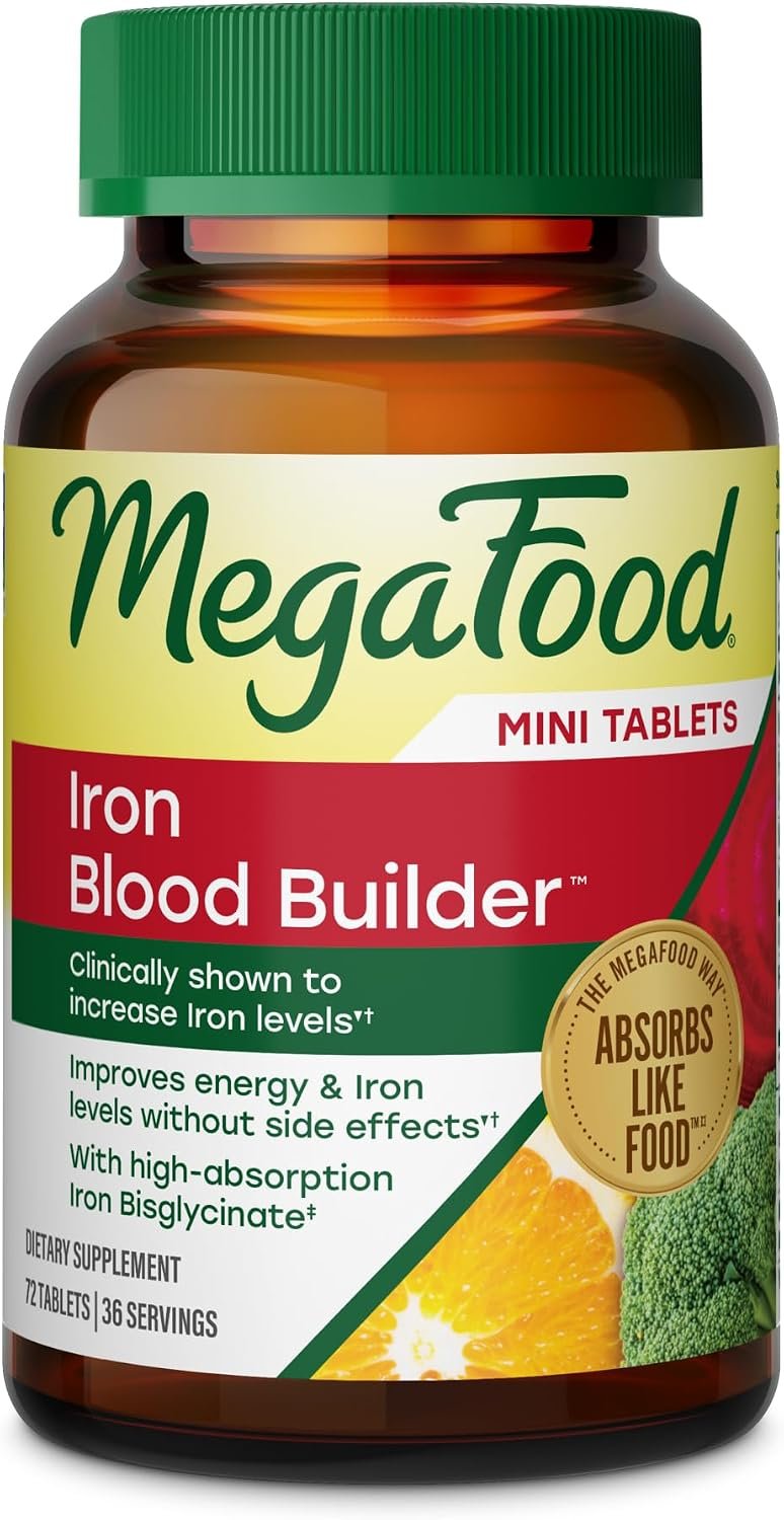 MegaFood Blood Builder Iron Supplement, Energy Support, 72 Mini Tablets