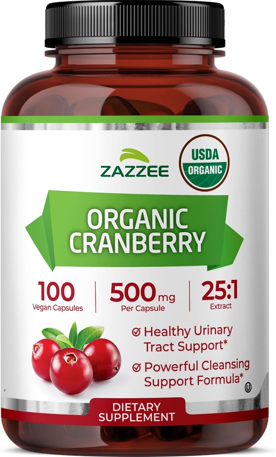 Zazzee USDA Organic Cranberry 25:1 Extract, 500mg per Capsule, 100 Capsules