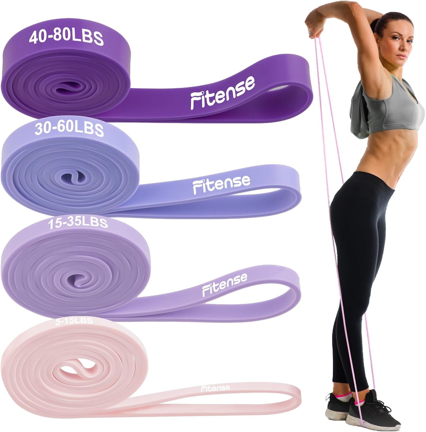 Fitense Resistance Bands Set – Pull Up Bands for Men Women, Exercise Bands Resistance with Door Anchor, Training Poster & Pouch for Body Stretching, Pull Up Assist