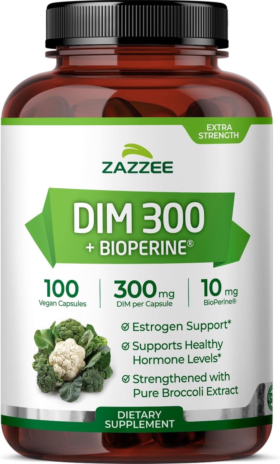 Zazzee DIM 300 mg Per Capsule, 100 Count, Plus 10 mg BioPerine, Vegan