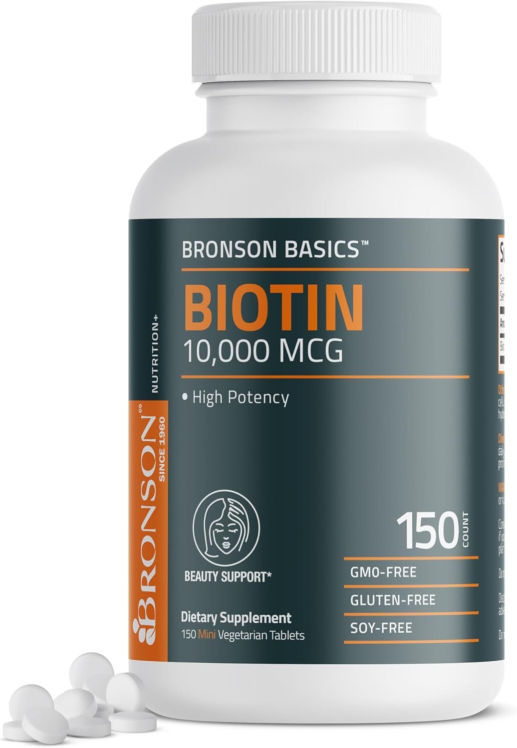 Bronson Biotin 10,000mcg Hair Skin and Nails Vitamins, 150 Tablets