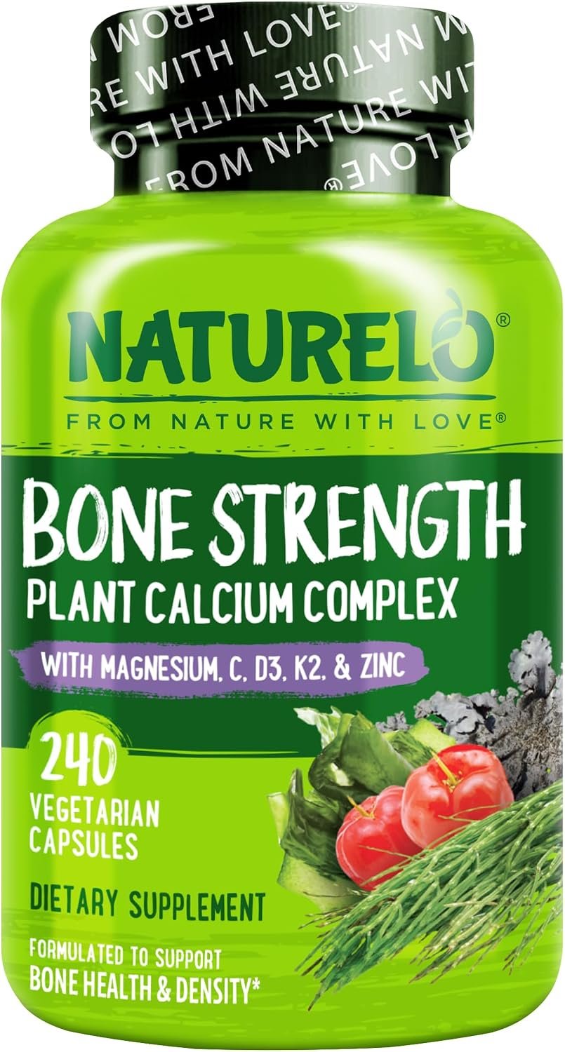 NATURELO 600mg Calcium Supplement for Bone Strength, VIT D3, 240 Capsules