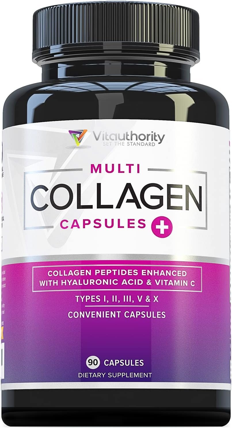 Multi Collagen Peptides Capsules for Women – Hydrolyzed Collagen for Women Pills with Types I II III V & X Plus Vitamin C & Hyaluronic Acid for Beautiful Hair Skin and Nails – 30 Servings