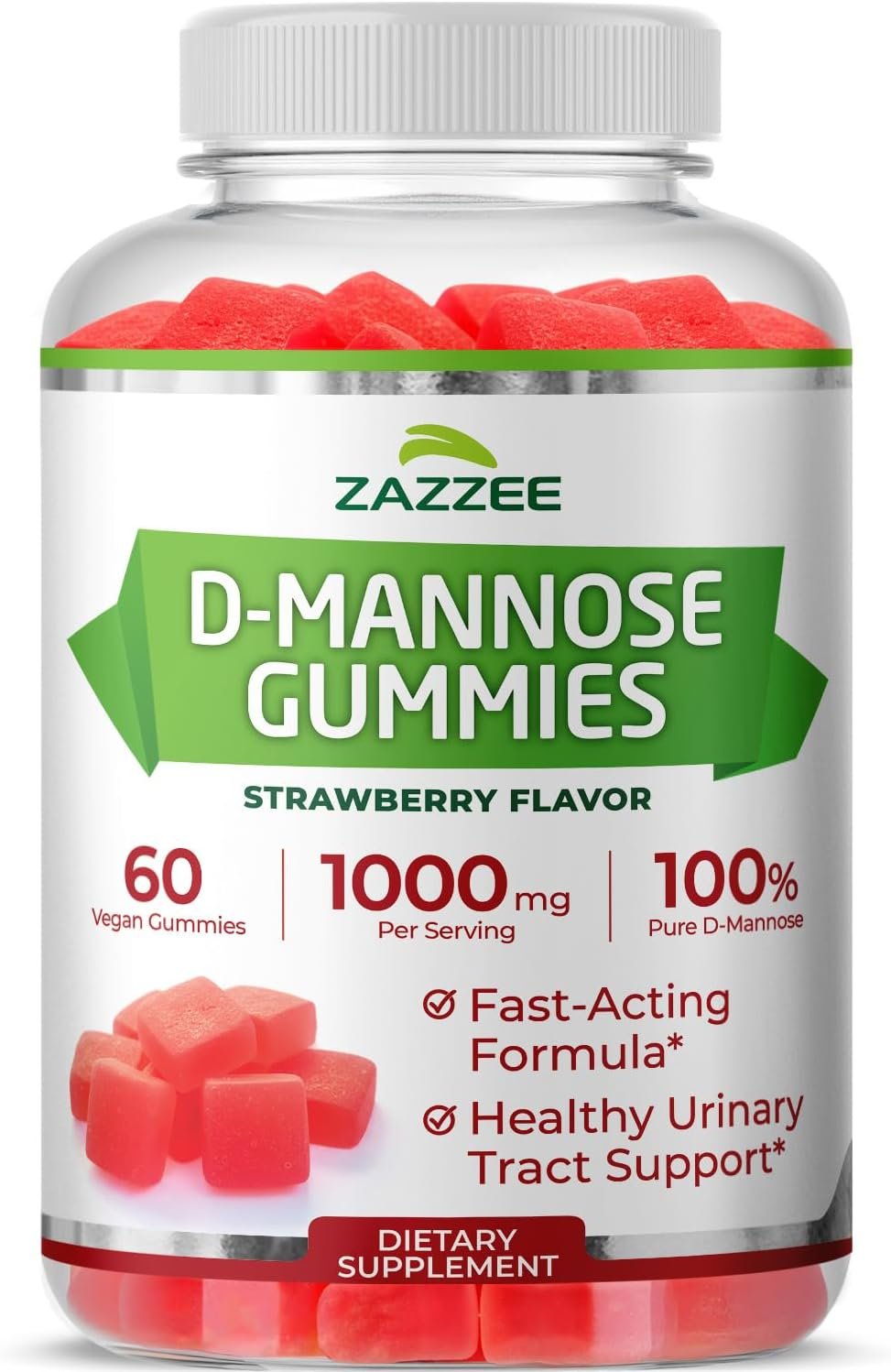 Zazzee D-Mannose Gummies, 1000 mg per Serving, 60 Vegan Gummies