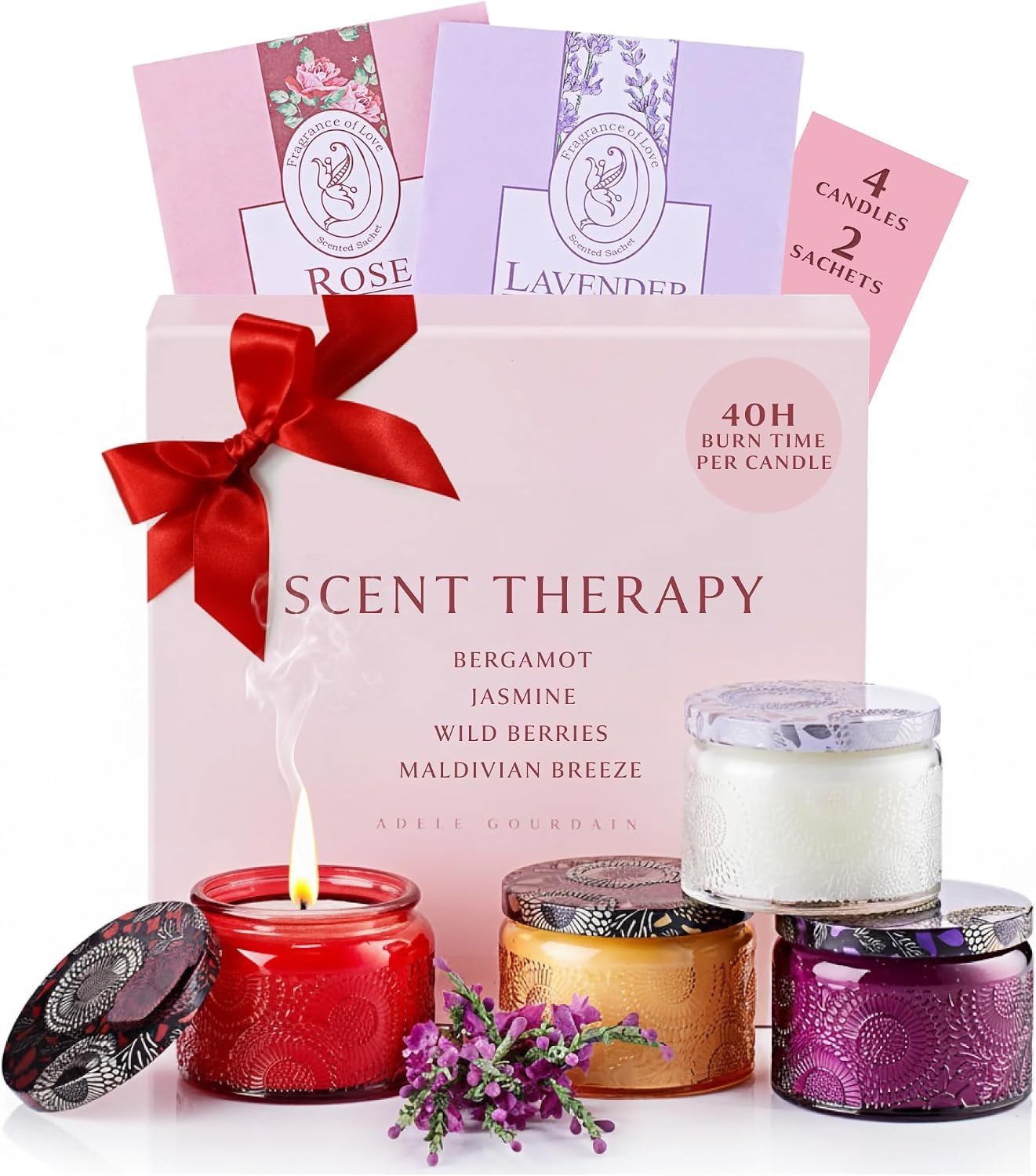 6-pc Scented Candle Gift Set for Women, Aromatherapy Inspired Adelegourdain