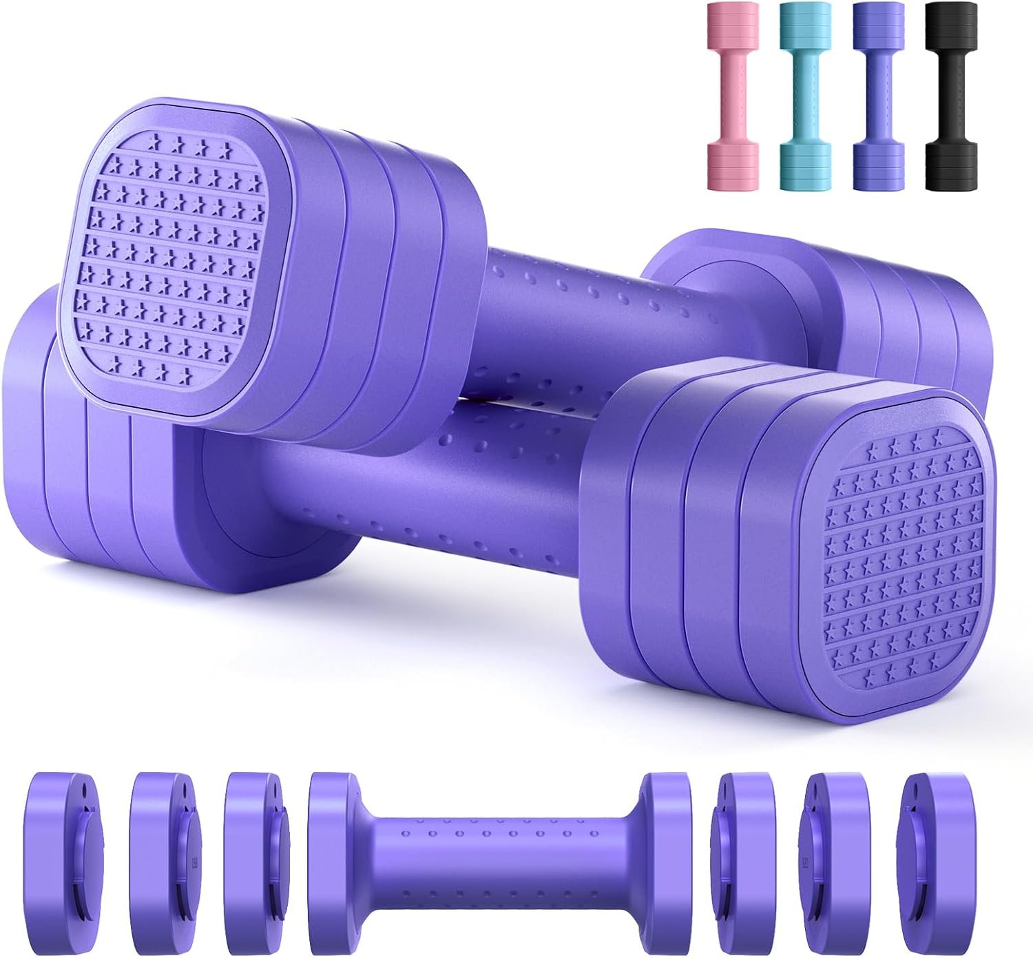 Zempox Adjustable Dumbbell Set, 4 in 1 Free Weight Dumbbell Set for Women, Hand Weight for Women at Home, Each 2lb 3lb 4lb 5lb with TPU Soft Rubber Handle for Home Gym Aquatic Fitness Equipment