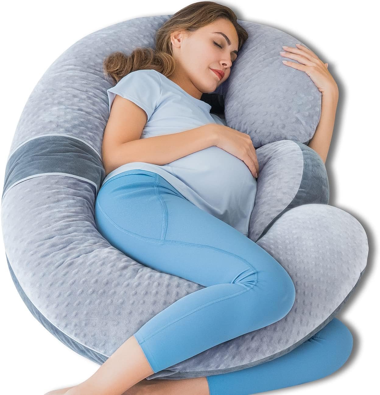 QUEEN ROSE E Shaped Pregnancy Pillows, Detachable Maternity Body Pillow for Sleeping, Dual-Sided Velvet Grey
