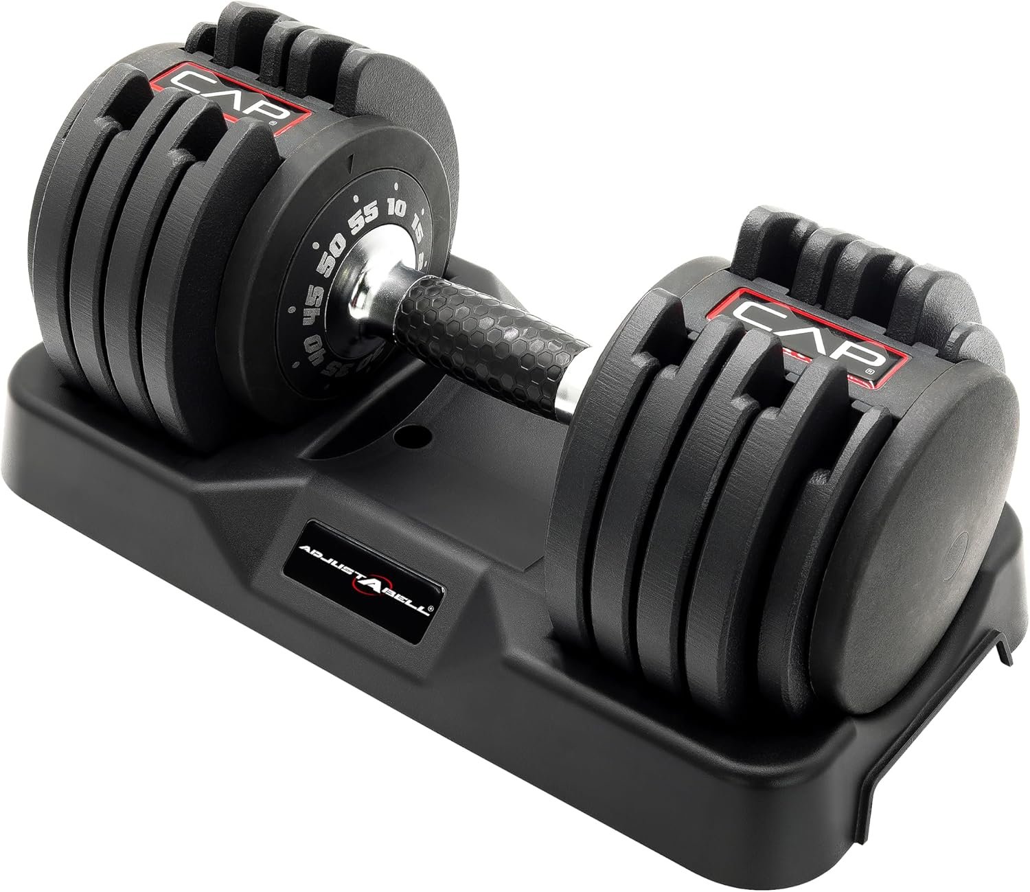 CAP ADJUSTABELL Adjustable Dumbbell Set, Premium Quick Select Adjustable Weights for Strength Training, Singles & Pairs, 12.5 LB, 25 LB & 55 LB, Round & Hex Dumbbells, Multiple Grip Handle Options