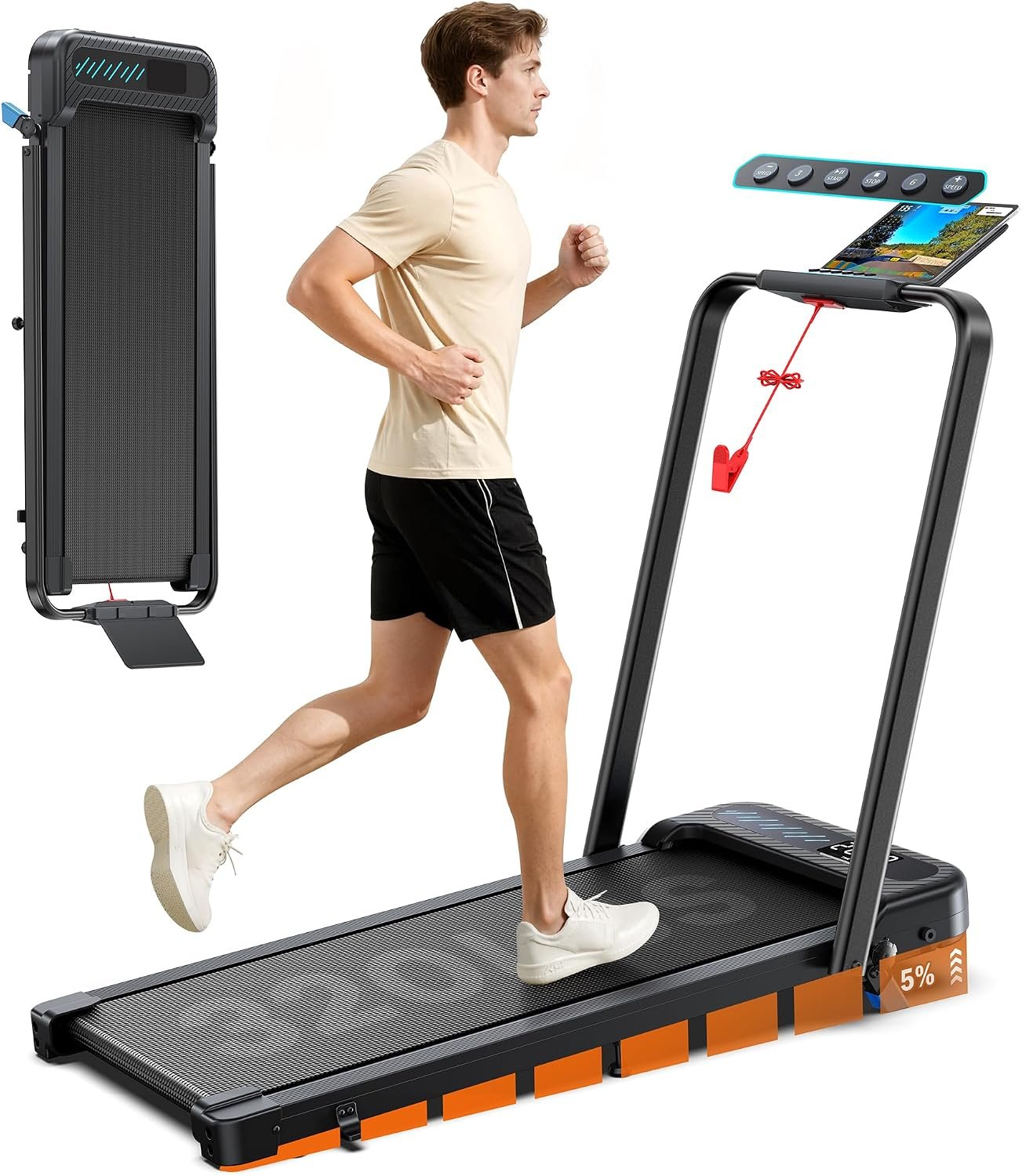 WELLFIT Incline Walking Pad with Handlebar, Foldable Under Desk Treadmill