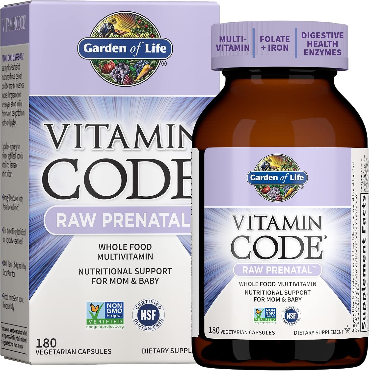 Garden of Life Vitamin Code Raw Prenatal Multivitamin for Women with Iron, Folate, Probiotics and Whole Food Nutrients – Immune and Cellular Energy Support, Non-GMO, Gluten-Free, Kosher, 60 Day Supply