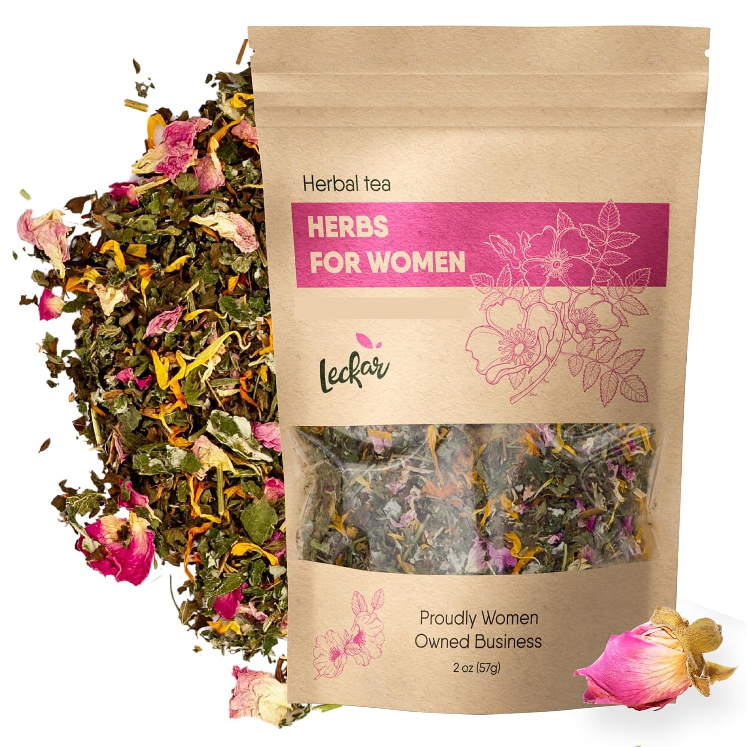 Raw Herbs for Women Herbal Tea Blend with Lemon balm, Raspberry leaf, Calendula, Rose, St. John’s wort (Herbal Tea)