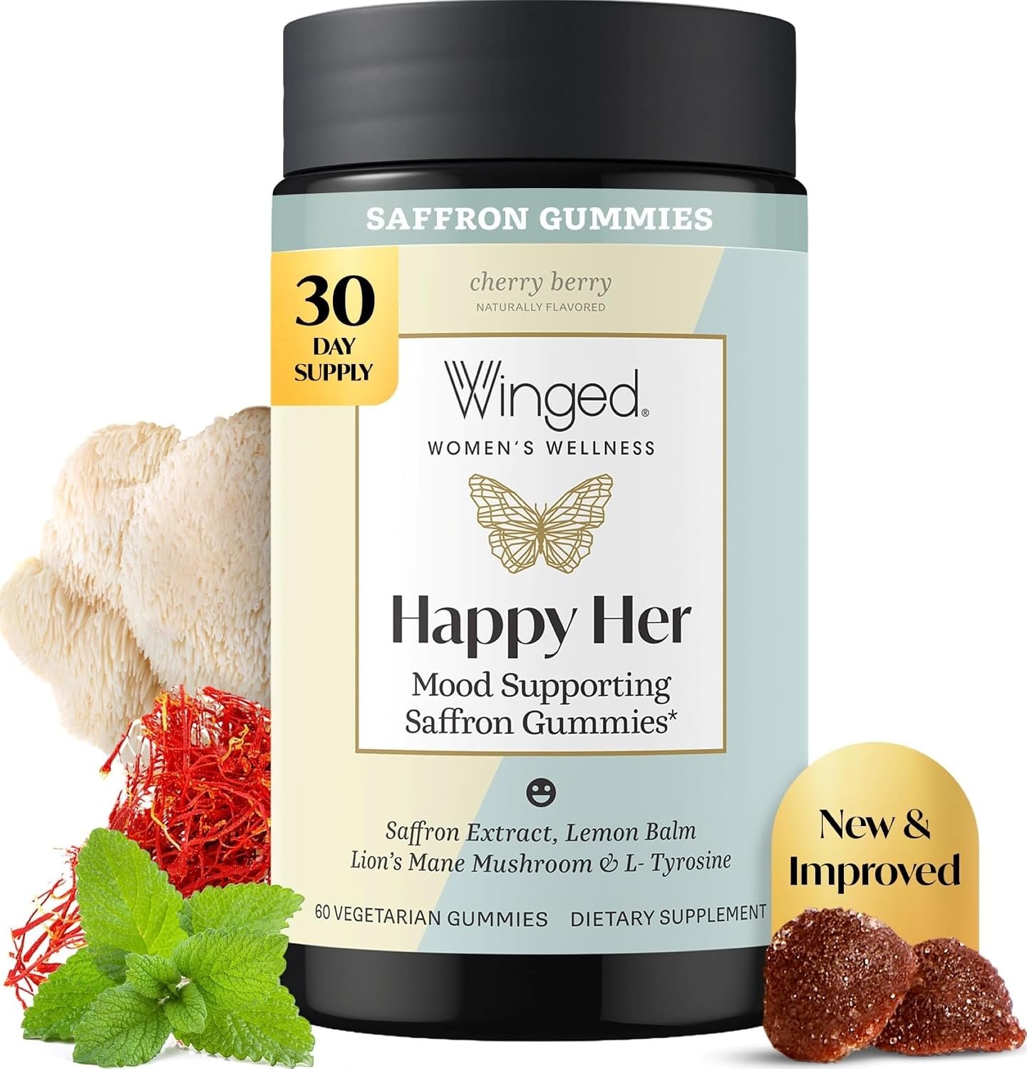 Winged Wellness Happy Her, Daily Mood Support Gummies for Women, 60 Gummies