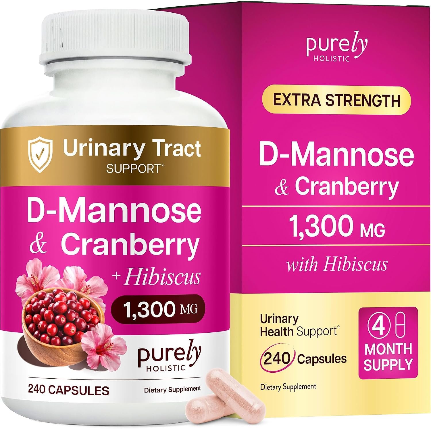 D Mannose with Cranberry, Drug-Free Urinary Tract Health Support, 240 Ct