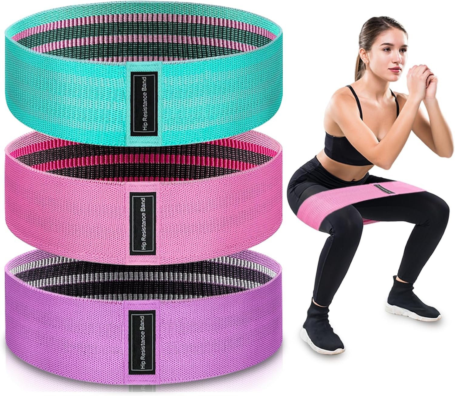 Exercise Bands, 3 Levels Fabric Resistance Bands for Working Out, Workout Bands Resistance for Women & Men, Multi-Colored Fabric Booty Bands for Leg Strength Training, Rehab, Yoga