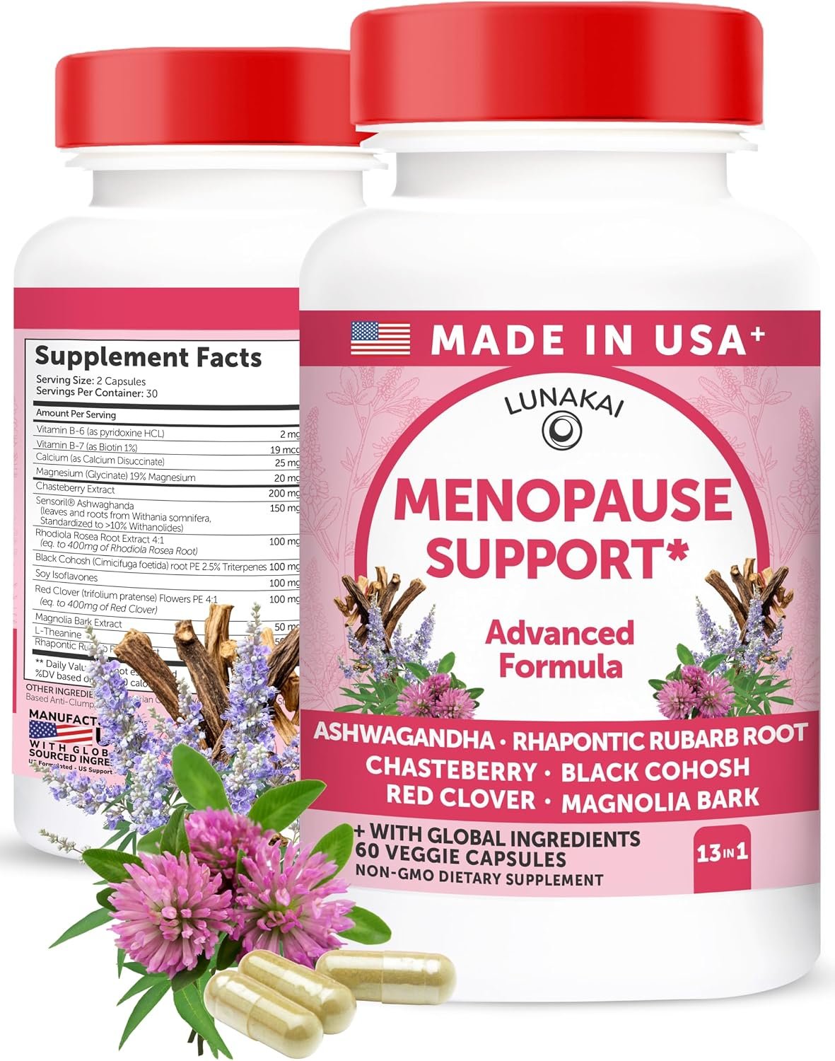 Lunakai USA Made Natural Menopause Supplements for Women, 60ct