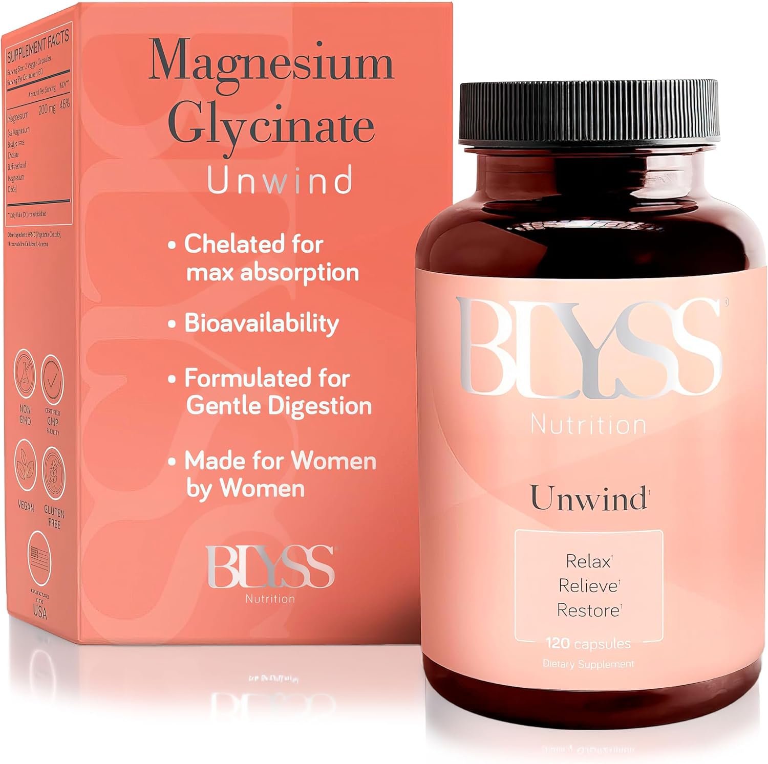 Magnesium Bisglycinate 200mg Capsules for Women, Sleep & Mood, 120 Count