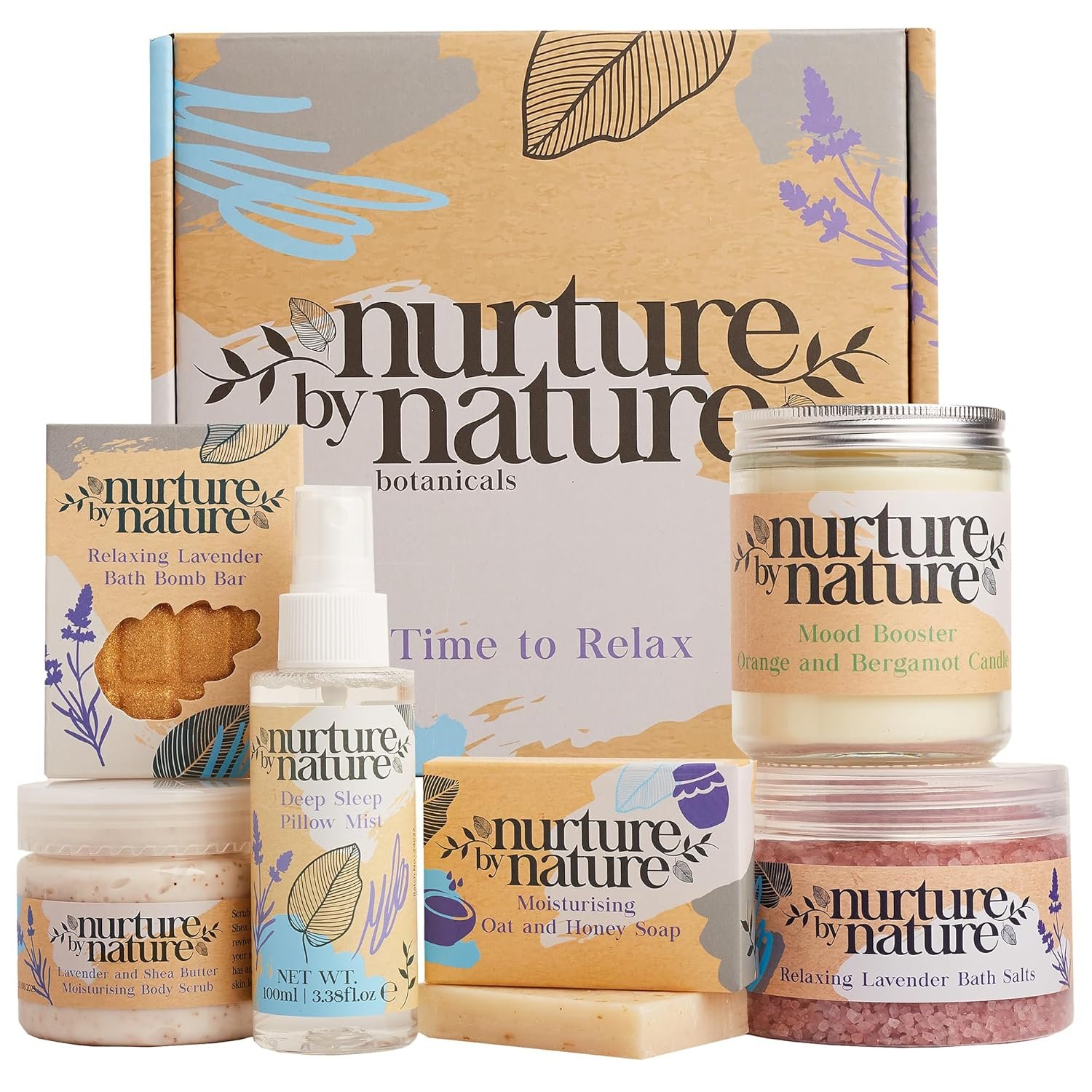 Nurture by Nature Spa Gift Baskets for Women – at Home Spa Kit, Bath Set