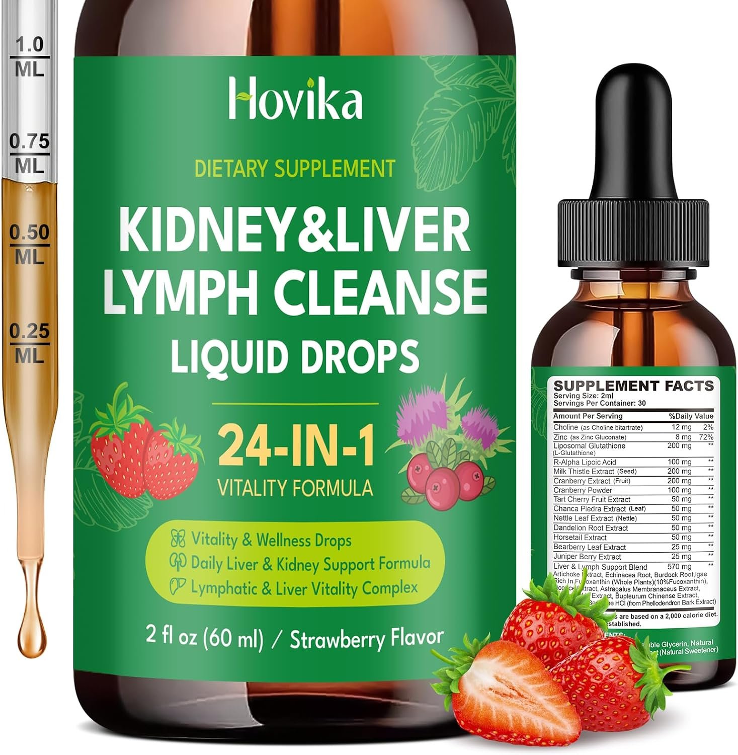24-in-1 Kidney & Liver, Lymph Support Supplement Drops, 2 FL Oz