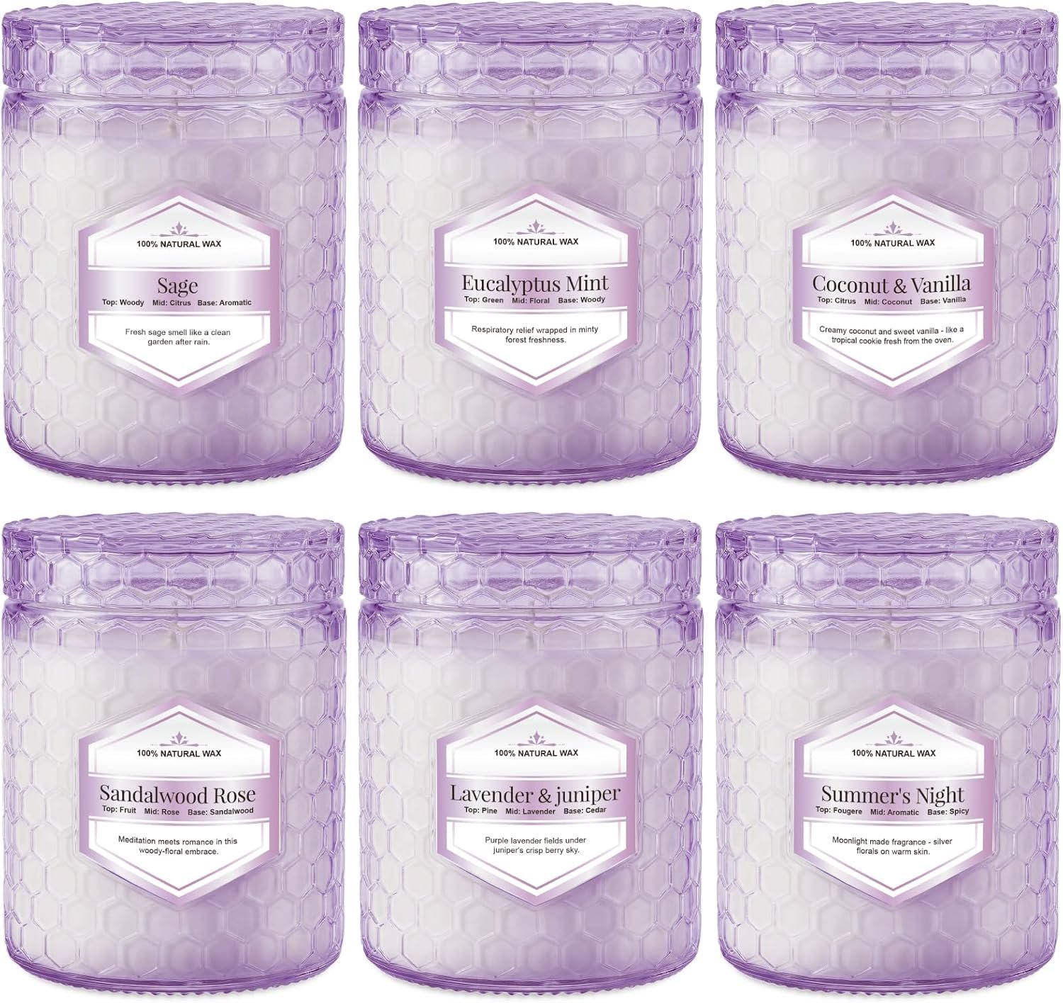 Candles for Home Scented, Purple Jar, 6 Pack