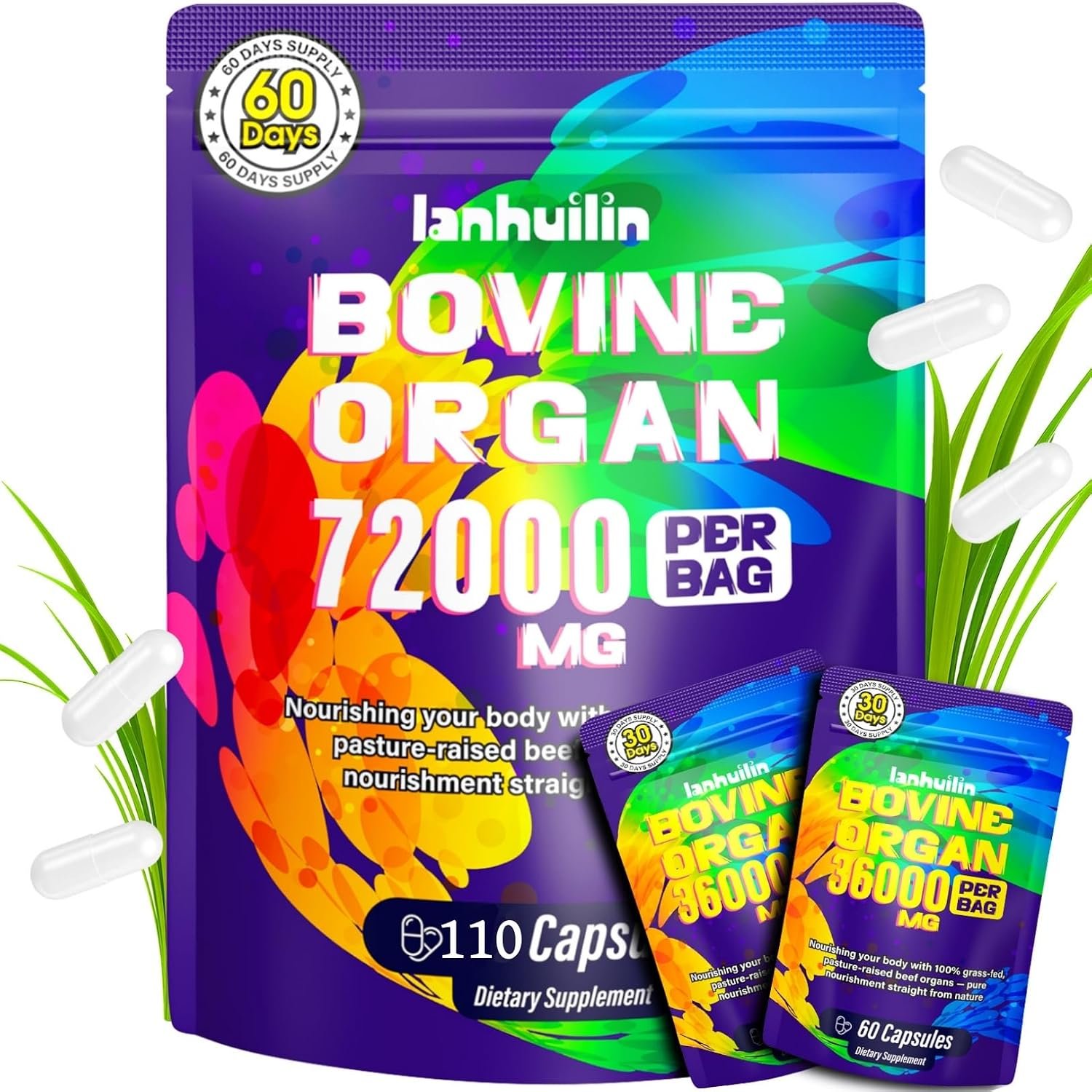 Beef Organ Supplement for Women – 100% Grass Fed Beef Organs with Bovine Liver, Ovary, Uterus, Kidney, Heart & Fallopian Tubes – PMS, Menopause & Energy, Immune & Mood Support, 110 Count