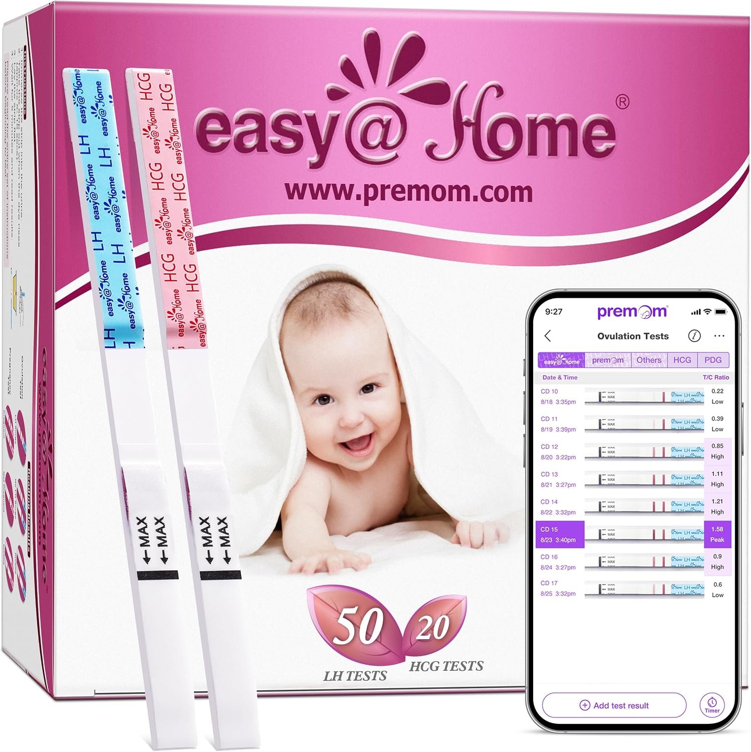 easy@Home 50 Ovulation Test Strips and 20 Pregnancy Test Strips Combo Kit