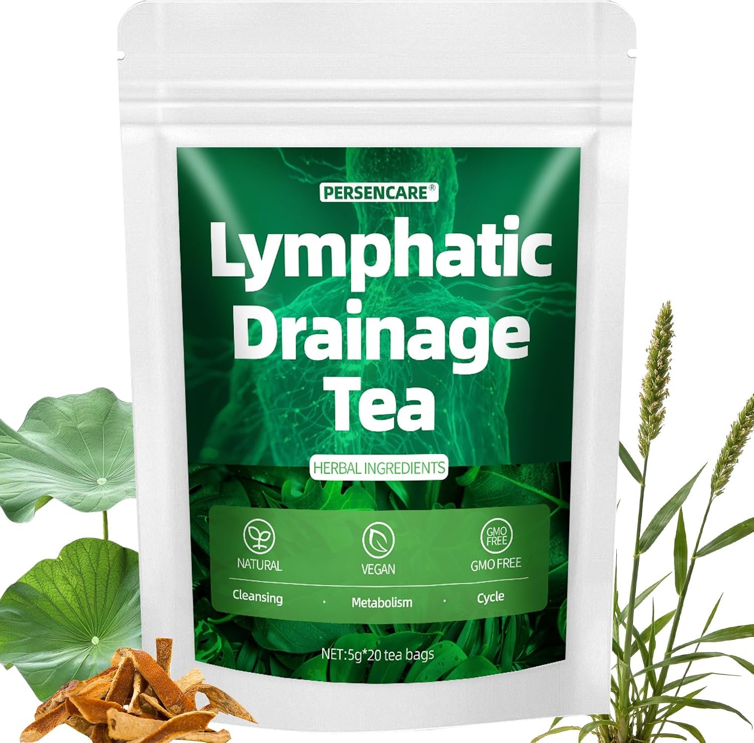 Natural Herbal Lymphatic Drainage Tea, 20 Count