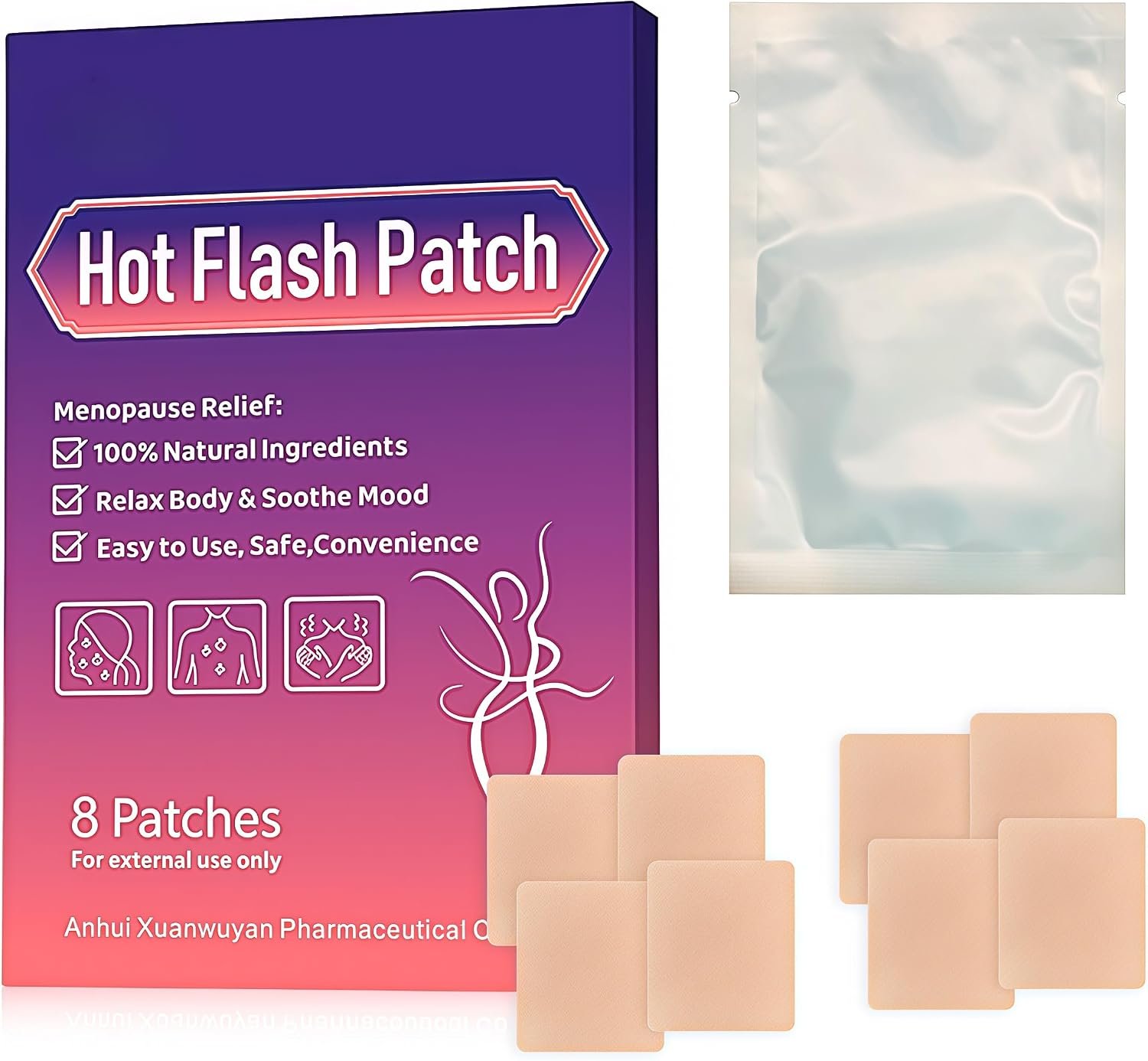 BumpGlow Menopause Relief Patches Therapy Patches Natural Hot Flash Patch for Sleeping Aid & Restful Nights-Relieves Hot Flashes, Dryness, Excessive Sweating-Menopause Support-Estrogen Free(8 Count)