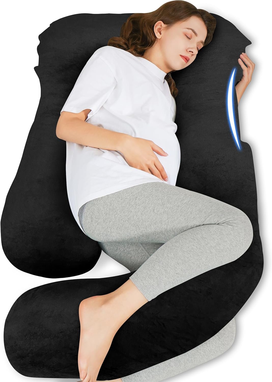 HIPHOP PANDA U-Shaped Pregnancy Pillow for Sleeping – Full Body Maternity Support Pillow with Removable Cover – Comfort for Back, Hips, Legs, Belly – 57 Inch for Pregnant Women, Black
