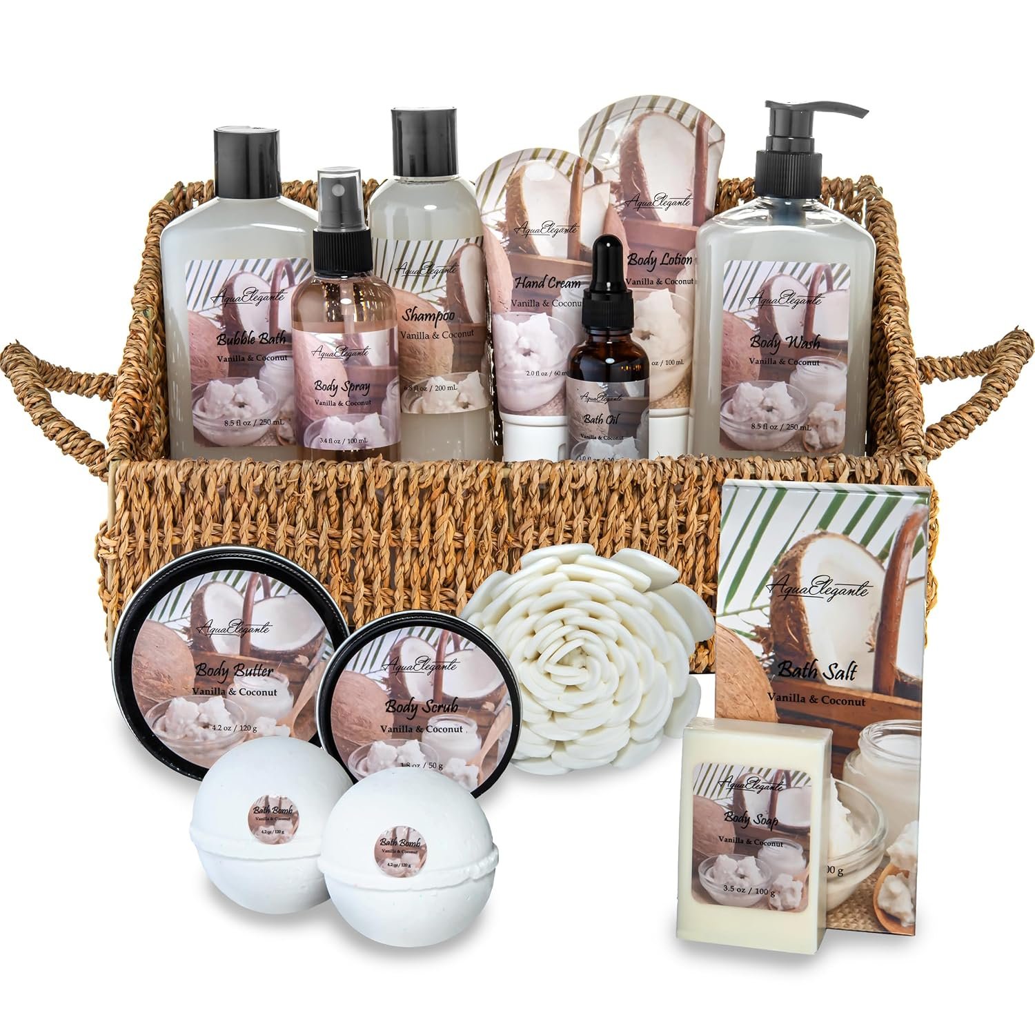 Aqua Elegante Premium Spa Gift Basket For Women – Coconut & Vanilla