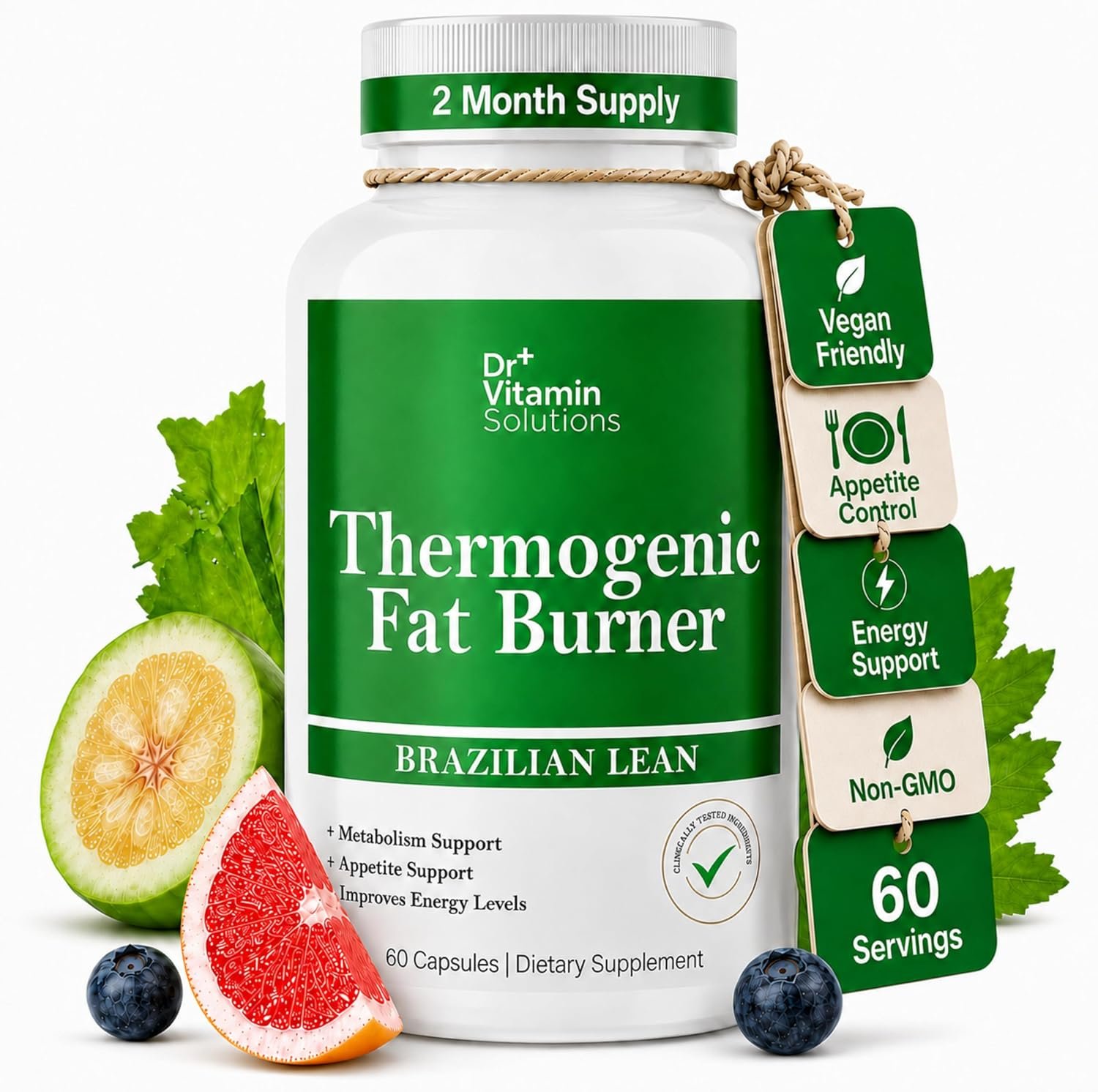 Thermogenic Fat Burner Brazilian Lean, Weight Loss Pills for Women, Waist Trimmer & Supplements for Bloating for Women & Men, 60 Capsules