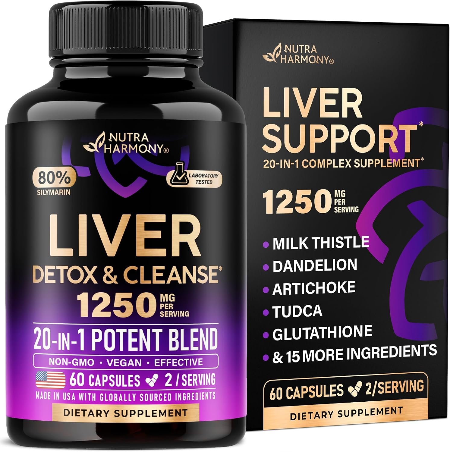 Liver Cleanse & Detox – Milk Thistle, Dandelion, Artichoke, TUDCA – 60 Caps