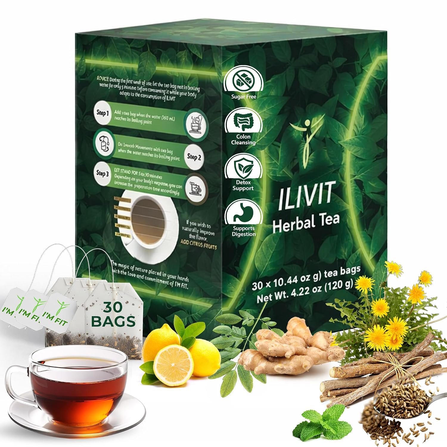 Ilivit Detox Cleanse for Weight Loss, Colon Cleanser Diet Tea, 30 Bags