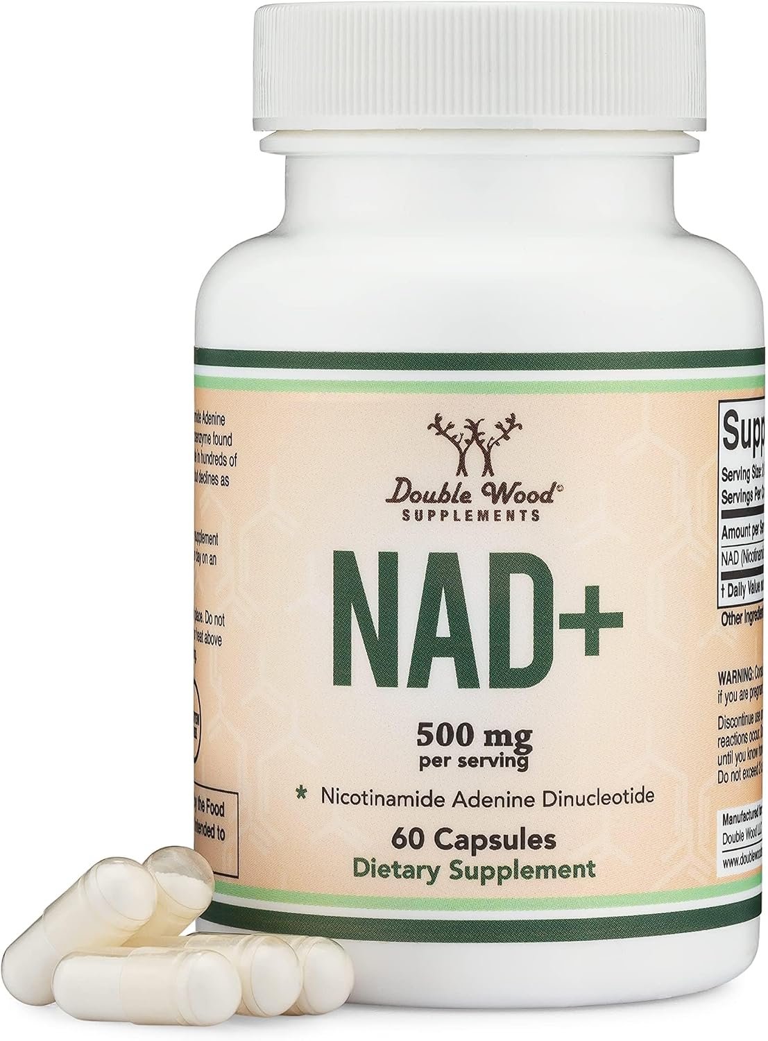 NAD+ 500mg, Energy + Healthy Aging, 95% Pure Single-Ingredient, 60 Capsules