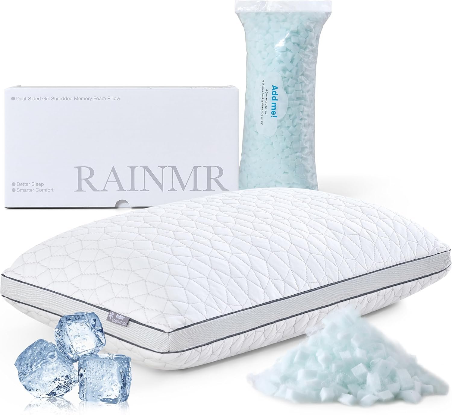 Cooling Pillow with Shredded Memory Foam for Sleeping, 20×30 Adjustable Bed Pillow with Cool & Bamboo-Derived Rayon Side, Firm Pillow with Cooling Gel for Hot, Back, Stomach or Side Sleeper (Queen)