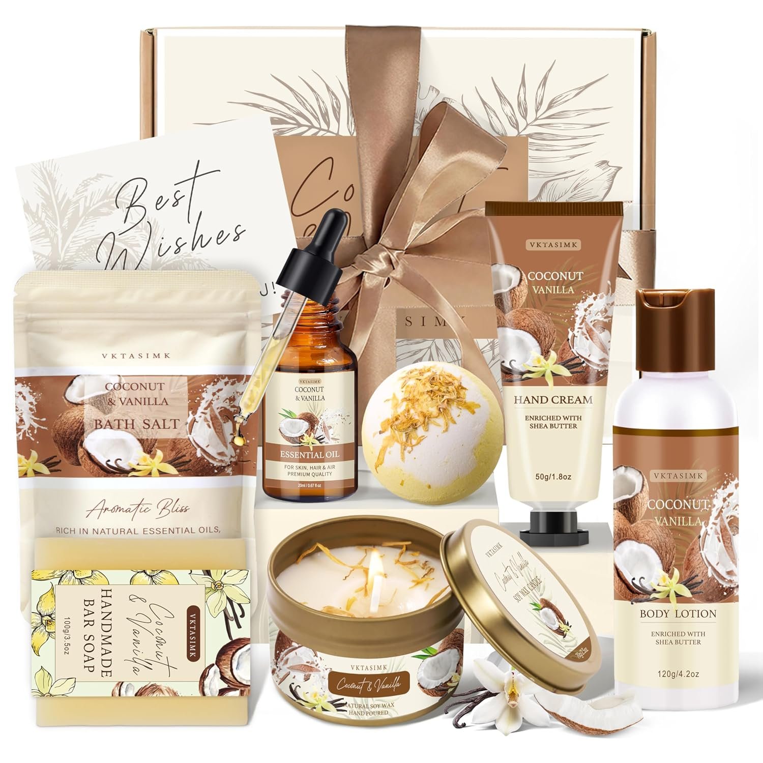 Gifts for Women Birthday Gift Baskets Vanilla Coconut Relaxing Home Spa Set
