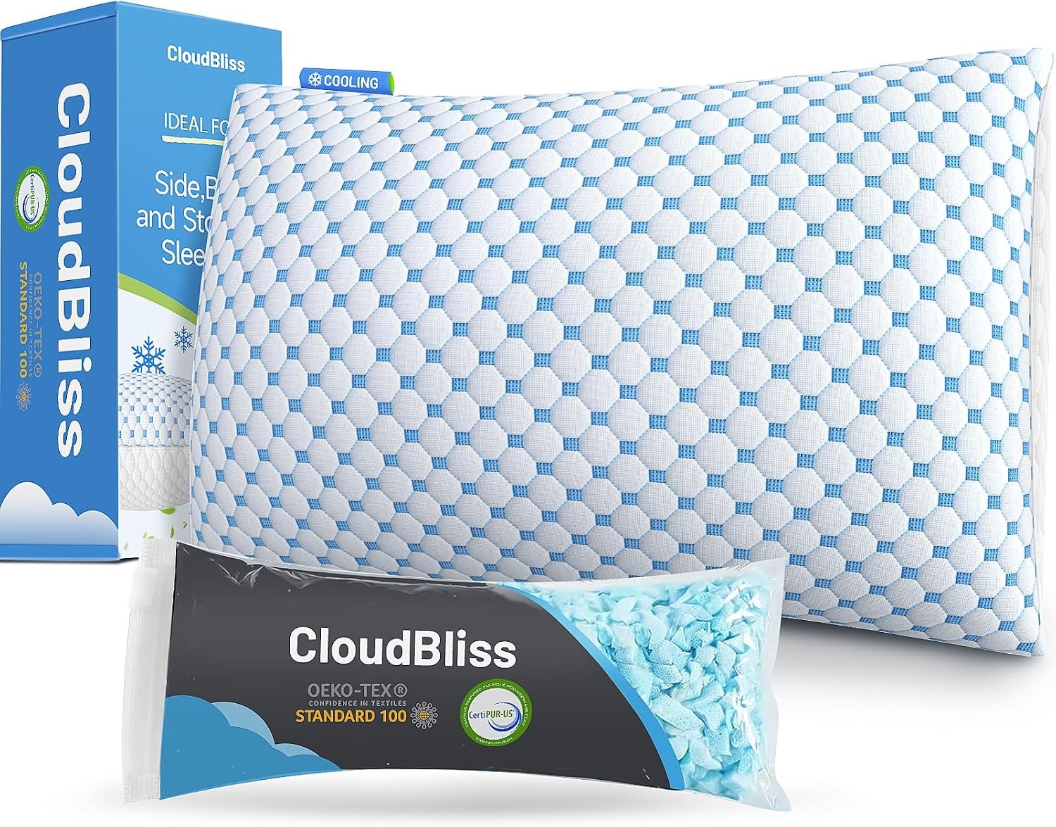 CloudBliss Shredded Memory Foam Pillow, 1 Pack Queen Size