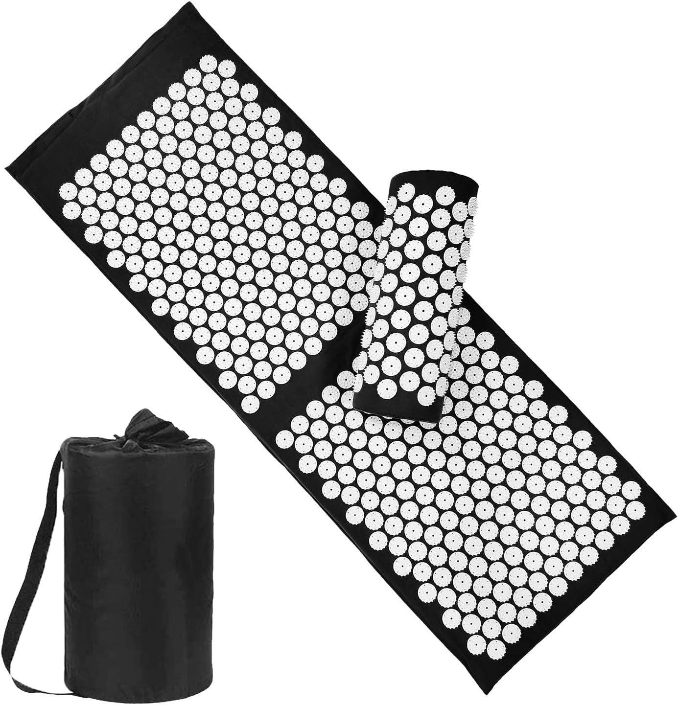 XiaoMaGe 47″ Acupressure Mat and Pillow Set with Carry Bag (Black)