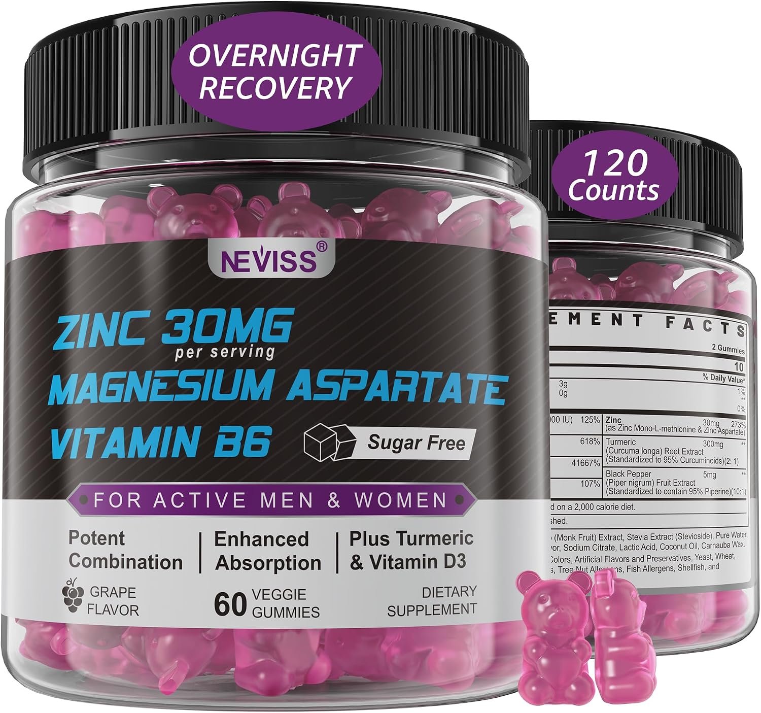 Zinc and Magnesium Aspartate Recovery Supplement, Post Workout Gummies