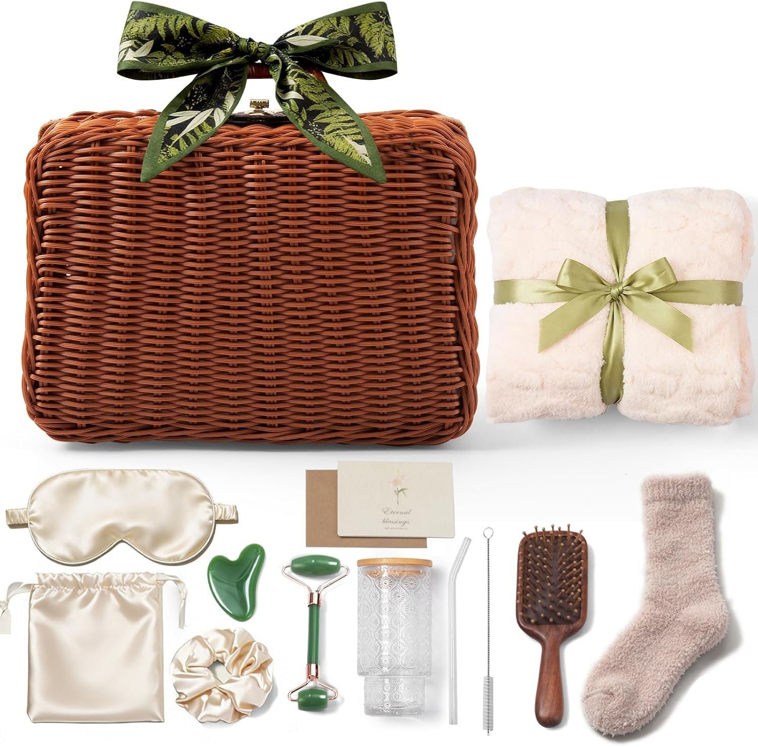 14-Piece Vintage Birthday Gift for Women, Relaxing Spa Care Package with Blanket, Self-Care Gift Basket for Women, Wife, Sister, Best Friend