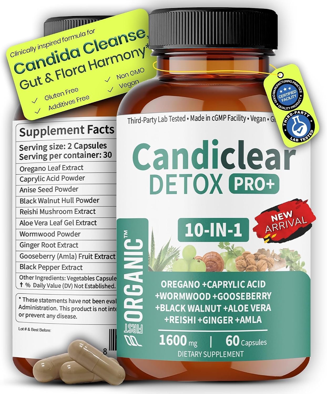 Women’s Candida Cleanse & Yeast Balance | 1600mg – 60Caps | 10-in-1 Herbal Parasite Detox Support with Oregano, Wormwood, Black Walnut & Clove | Third-Party Lab Tested