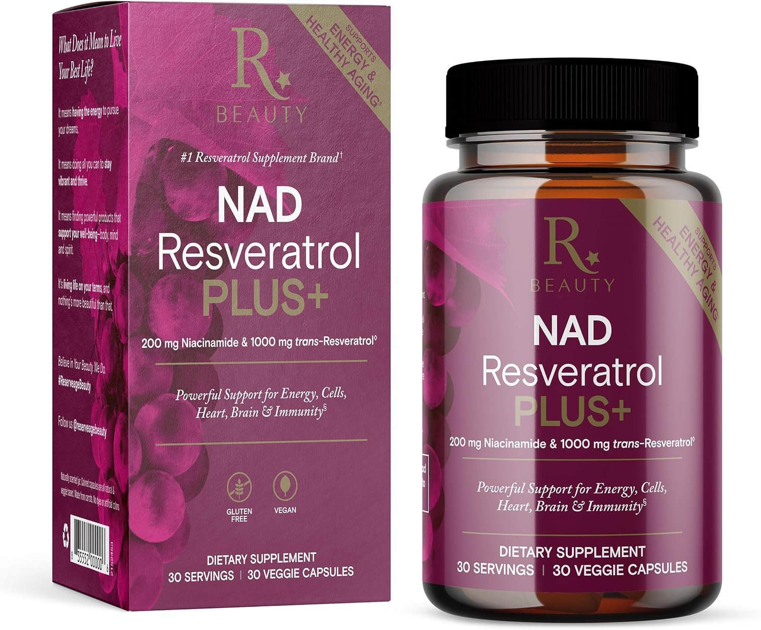 Reserveage NAD Resveratrol Plus, 1,000 mg Daily Health Supplement