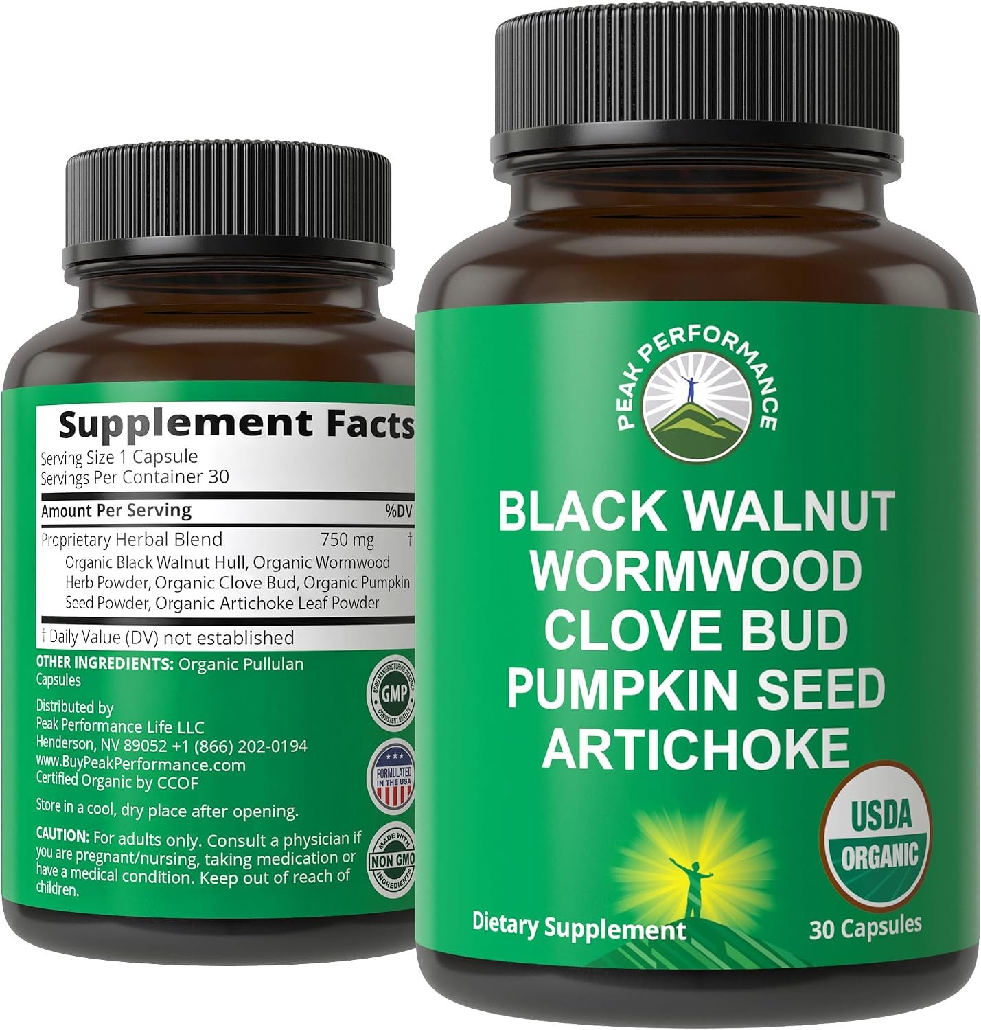 USDA Organic Wormwood Black Walnut Clove Cleanse for Humans Capsules