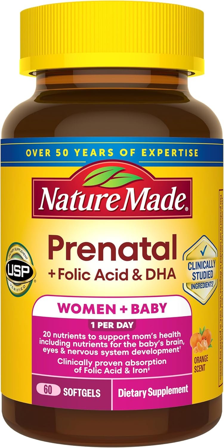 Nature Made Prenatal Vitamins for Women with Folic Acid + DHA, 60 Softgels