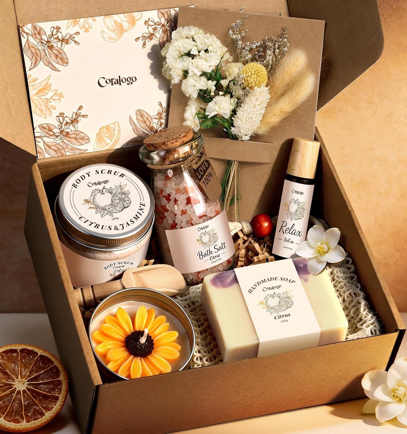 Natural Spa Gift Basket for Women, Citrus Jasmine