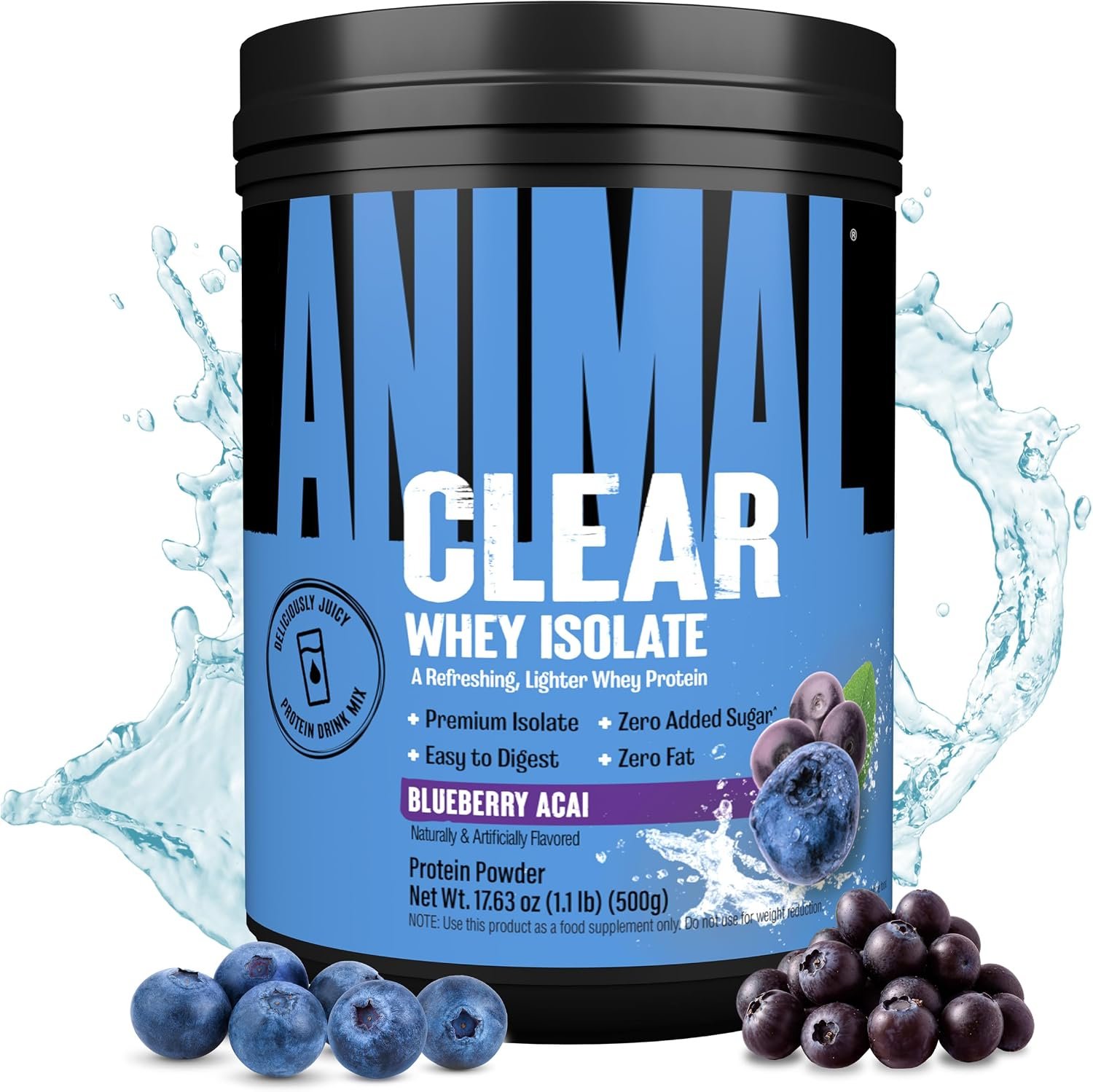 Clear Whey Isolate Protein Powder – Easy to Digest and Mix, 5g BCAA, Deliciously Juicy, Refreshing Anytime Drink for Men and Women, Blueberry Acai 500g (20 Servings)