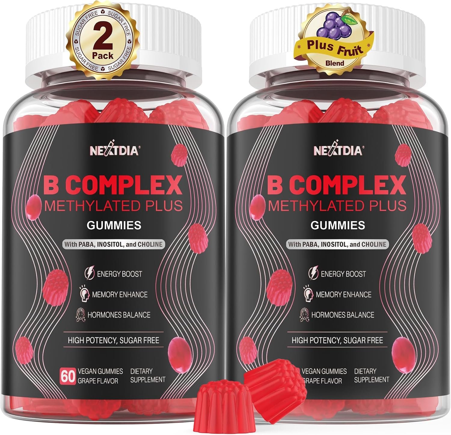 Nextdia B Complex Gummies for Men & Women, Methylated B Vitamins, 120 Ct