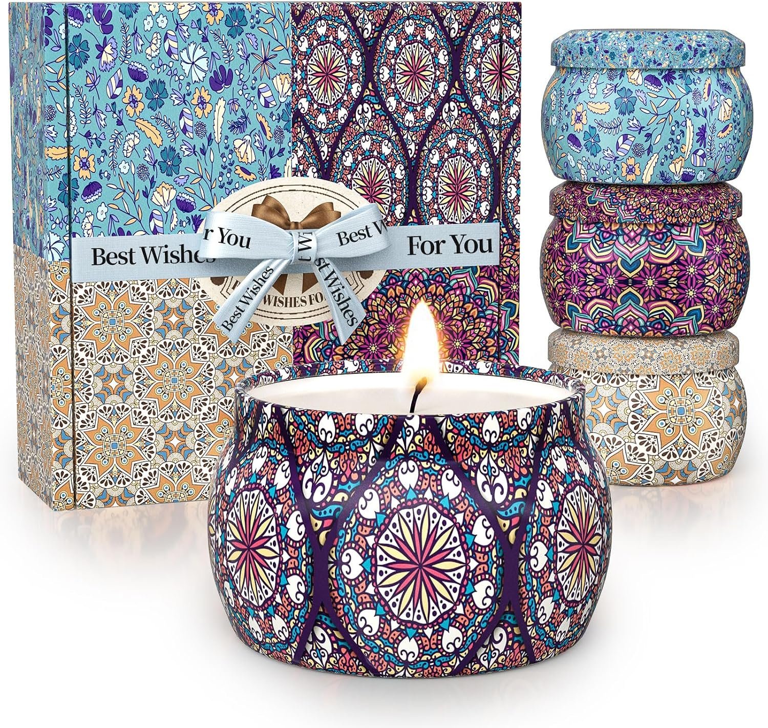 TranquilBliss Scented Candles, 4-Pack Soy Wax Candle Set, Gifts for Women